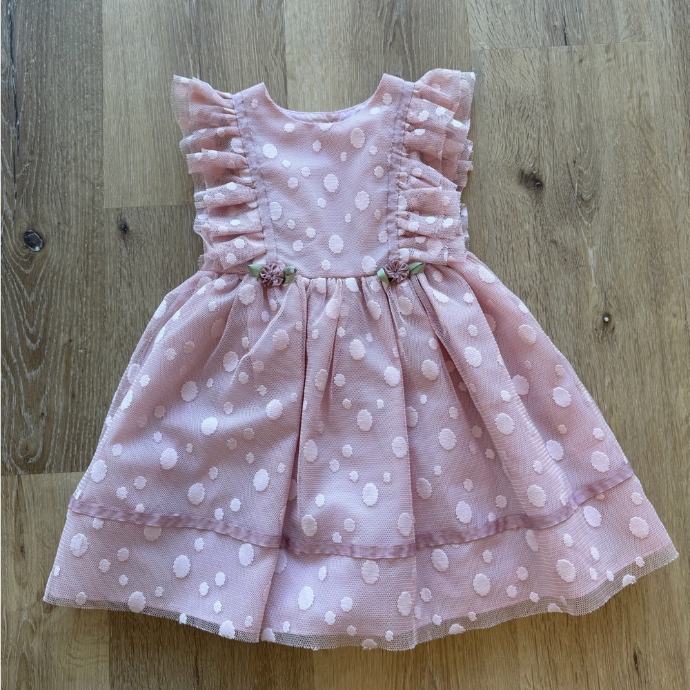Girls' Pink Swiss Dot Ruffle Dress